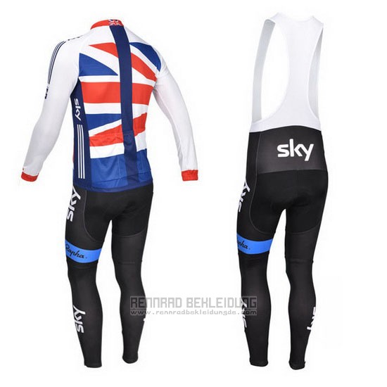 2013 Fahrradbekleidung Sky Champion Regno Unito Wei und Nosso Trikot Langarm und Tragerhose